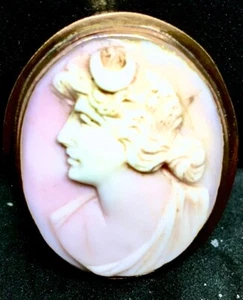 Antique Greek Goddess Dianna 14k Gold Cameo Edwardian Era Brooch - Picture 1 of 3