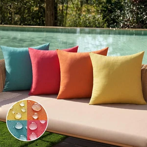 Pack of 4 Decorative Outdoor Throw Pillow Covers Linen Waterproof Pillow Covers - Picture 1 of 12