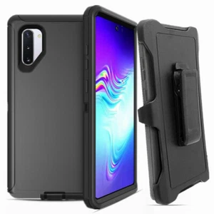 For Samsung Galaxy Note 10+ Plus Shockproof Defender Hard Black Case w/Belt Clip - Picture 1 of 9