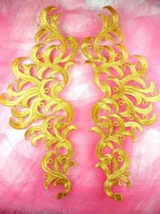 Embroidered Applique Gold Scroll Mirror Pair Large Patch Clothing Patch GB371X - Picture 1 of 1