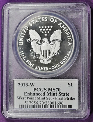 2013-W Silver Eagle Dollar.  Enhanced Mint State.  In PCGS Holder.  MS70.  k670 - Image 1 of 2