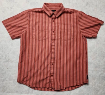 Camisa Prana Para Hombres Mediana Manga Corta Abotonada Rayas Algodón Org Mezcla de Poliéster Excelente Foto 1 de 4