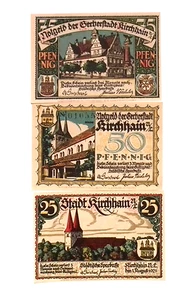 1921 Germany KIRCHHAIN  full set of 25 50  and 75  Phennig Notgeld / Banknotes - Picture 1 of 2