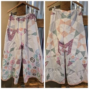 Quilt Top Palazzo Pants M-L Hippie Peace Handmade Don't Throw It Out - Picture 1 of 7
