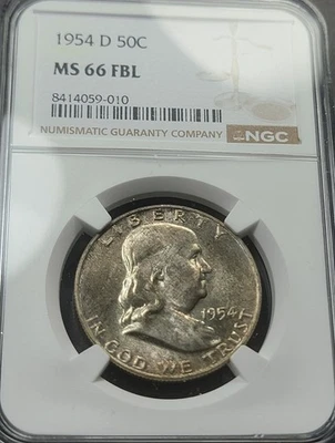 1954 D Franklin Half Dollar NGC MS66FBL! Freshly Graded Nice Toner! 90% Silver  - Image 1 of 4