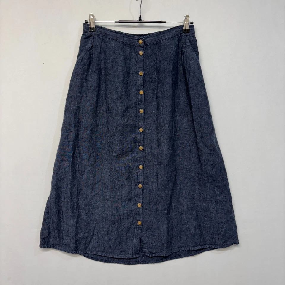 Garnet Hill Women 100% Linen Button Front Midi Skirt Size 6 Blue C041 -24 - Image 1 of 4