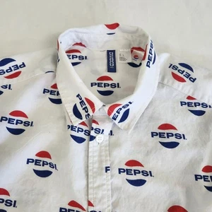 Divided H&M Mens Large Pepsi Logo AOP Short Sleeve Button Up Shirt - Picture 1 of 13