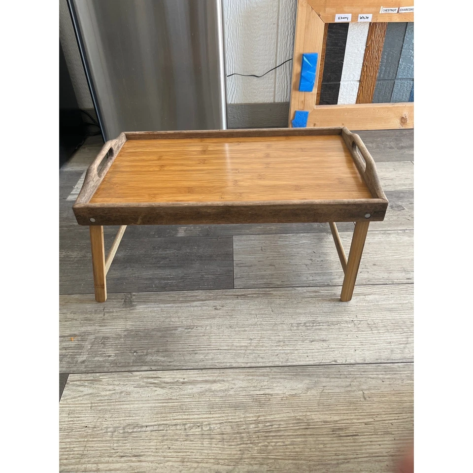 竹制早餐托盘桌带可折叠腿木制床托盘 — 第 1/1 张图片