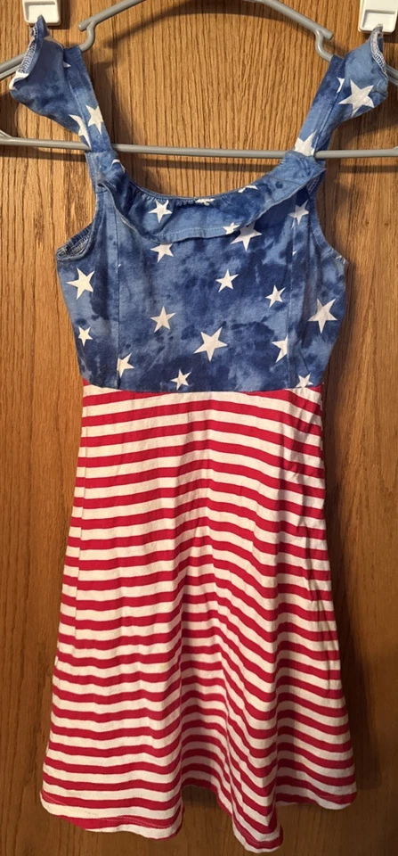 Vestido Jumping Beans Niñas Rojo Blanco y Azul Estrellas Rayas EE. UU. 4 de Julio Niña Talla 7 Foto 1 de 3