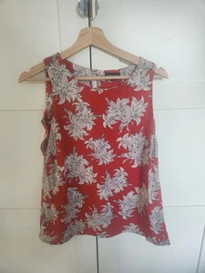 (527) Topshop Sleeveless Red Floral Top – Size 14 – Round Neck – Cutout Back - Picture 1 of 9