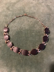 Vintage Necklace Choke Silver With Black Cabachon Elegant - Picture 1 of 6