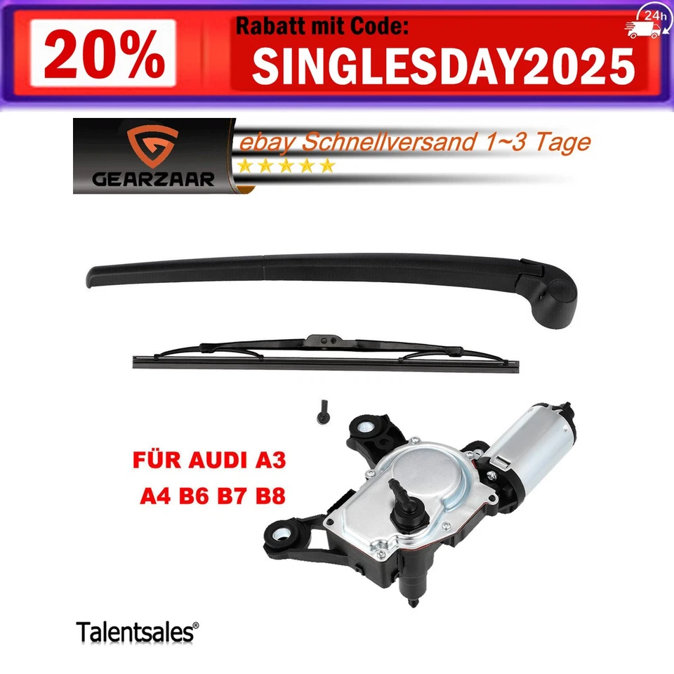Wischermotor Heck Scheibenwischer Arm Spritzdüse für Audi A3 8P A4 8E B6 B7 B8 - Bild 1 von 4