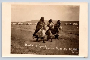 Vintage RPPC "Bucket Brigade Apache Mission Ft. Sill" Native American Bates V3 - Picture 1 of 2