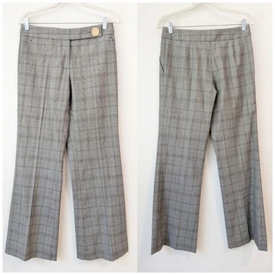 Tory Burch Wool Blend Wide Leg Plaid Trouser Gray Size 4 - Image 1 of 4