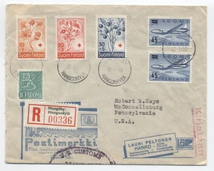 1959 Finnland Einschreiben nach USA 6 Briefmarken inkl. Luftpost und Halbpost [g.1133 - Bild 1 von 3