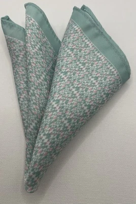 Pocket Square, Men’s NEXT, Pale Green White Pink Border & Geometric Pattern - Image 1 of 4