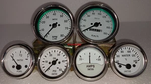 Smiths Gauges kit 85 mm Speedo Tacho ,52 mm Temp Oil Amp Fuel White Chrome - Picture 1 of 3