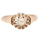 VINTAGE LADIES 14K YELLOW GOLD CLAW SET PEARL SOLITAIRE ESTATE BAND RING