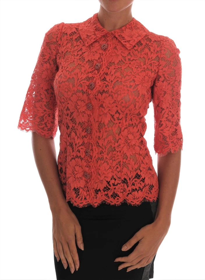 Dolce & Gabbana Blouse Crystal Button Cardigan Floral Lace It46 / Us12