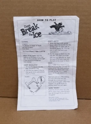 Hoja de instrucciones de reemplazo vintage Don't Break The Ice Milton Bradley 1997 Foto 1 de 2