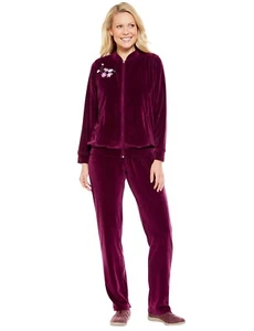 Knitted Embroidered Velour Leisuresuit, Wine, UK20-22 (25 leg) - Picture 1 of 1