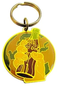 Coca-Cola Keychain 1987 Vintage Coke Advertising Keyring Hand w/Bottle World - Picture 1 of 3