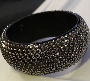 Vintage Bracelet Bangle Black and Rhinestones Chunky 2.5” inside across  - Picture 1 of 9