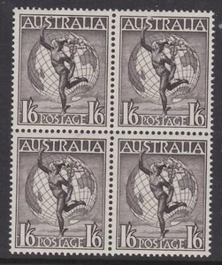 Australia 1956 1'6 Black Hermes No WMK MNH Block of 4 - Picture 1 of 1