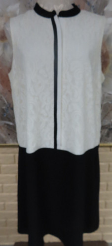 OFF WHITE ABITO NUOVO CON ETICHETTE ELEGANTE NINE WEST TG 12 NERO BASSO BIANCO BOTTONI DAVANTI PIZZO SUPERIORE