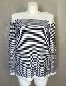 Talbots Womens Plus Size Sweater Cream Blue Stripe Cashmere Blend 1X - Picture 1 of 6