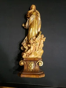Madonna And Cherubs Wood Sculpture ANRI Italy Figurine 13” Tall - Picture 1 of 21