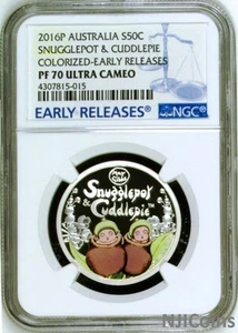 2016 P Australia PROOF Silver SNUGGLEPOT & CUDDLEPIE NGC PF70 1/2oz Colored Coin - Picture 1 of 3
