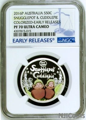 2016 P Australia PROOF Silver SNUGGLEPOT & CUDDLEPIE NGC PF70 1/2oz Colored Coin - Image 1 of 3