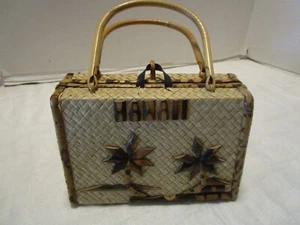 Cartera vintage de mimbre-ratán-bambú forrada con tafetán HAWAI años 50 - Imagen 1 de 14