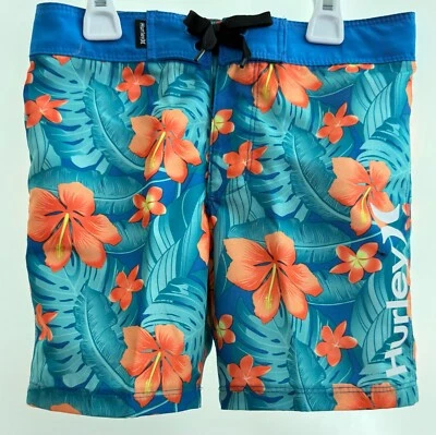 Boys  Swim Shorts, Blue, Hawaiian style floral. by Hurley Size 4 - Image 1 of 4