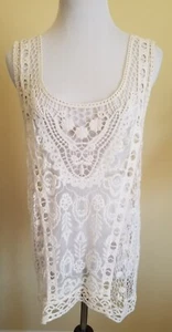 Miss Kelly 1999 besticktes Spitzen Tank Top Boho Tunika elfenbein Gr. Large - Bild 1 von 4