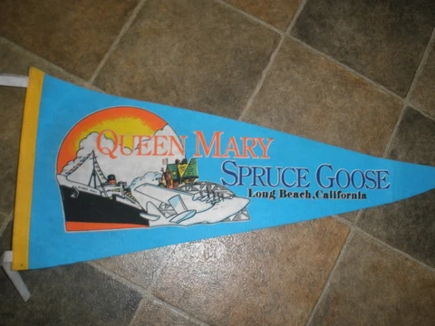 Vintage Souvenir Felt Pennant 30" Queen Mary Spruce Goose Long Beach, California Cover