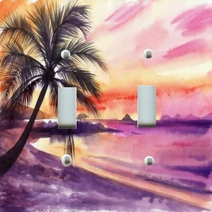 Light Switch Plate Cover BEACH DECOR ~ TROPICAL SUNSET PALM TREE OCEAN COLORFUL - Picture 1 of 27