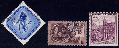 1957-58 Colombia SC# C295-C308 - Santuario de Las Lajas - 3 estampillas diferentes - Usadas Foto 1 de 2