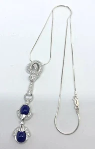 Art Nouveau J E Caldwell Sterling silver Lapis  Necklace 20" 19th C Replica Case - Picture 1 of 8