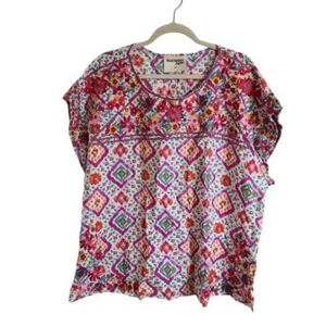 Blusa de manga corta bordada azteca Savanna Jane para mujer talla 1X nueva con etiquetas - Imagen 1 de 9