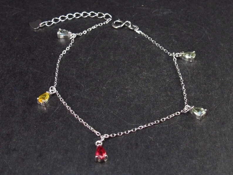 1.05CT Pear Cut Multicolor Gemstone Teardrop Station Chain Bracelet For Woman - Image 1 of 4