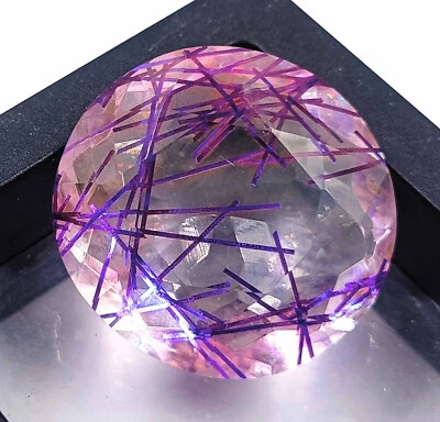 Purple Rutilated Quartz 63 Ct Certified Transparent Round Cut Loose Gemstone EKD - Image 1 of 4