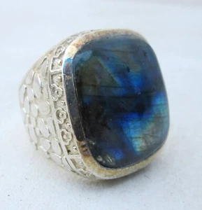 RIESIGER leistungsstarker Vintage Madagaskar Labradorit & Sterlingsilber Ring handgefertigt - Bild 1 von 5