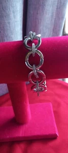 Elastic Silver Tone Round Link Bracelet W/ Rhinestones Size 7.5 - Picture 1 of 6