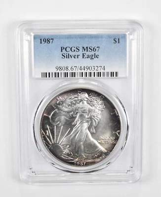 MS67 1987 American Silver Eagle - PCGS Insane Tone! *0796 - Imagem 1 de 3