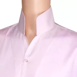 Camicia da uomo cotone rosa morbido senza rughe alto cinese fascia aperta senza rughe - Foto 1 di 13