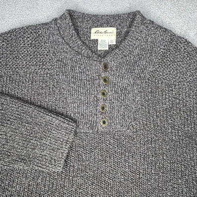 Eddie Bauer Sweater Mens Extra Large Gray Chunky Cable Knit Fisherman Henley XL - Image 1 of 4