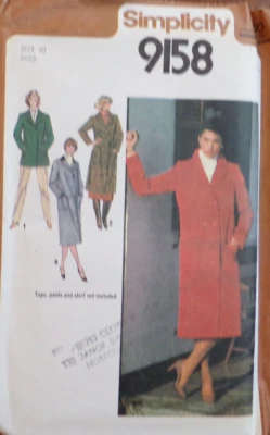 Simplicity Sewing Pattern 9158 Misses Coat Lined Three Lengths Size 10 VTG UC - Image 1 of 4