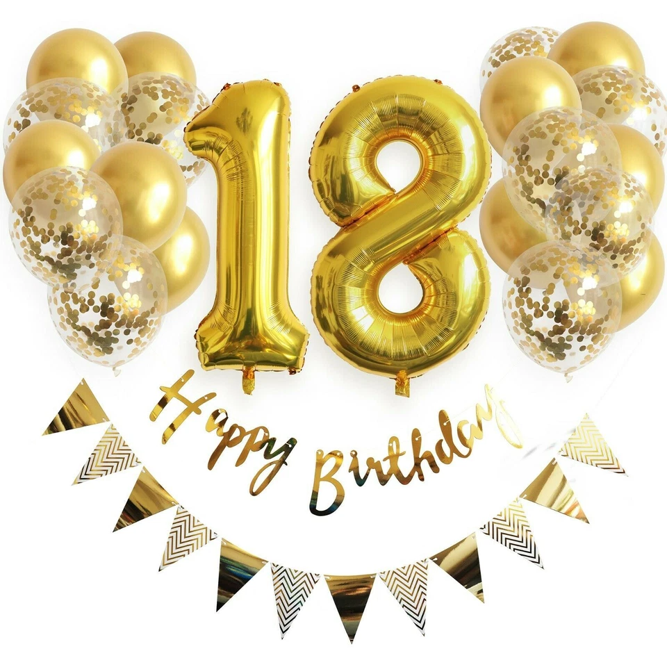 Luftballon Set 1-100 Gold Geburtstag Zahlen Alter Party Konfetti Happy Birthday - Bild 1 von 4